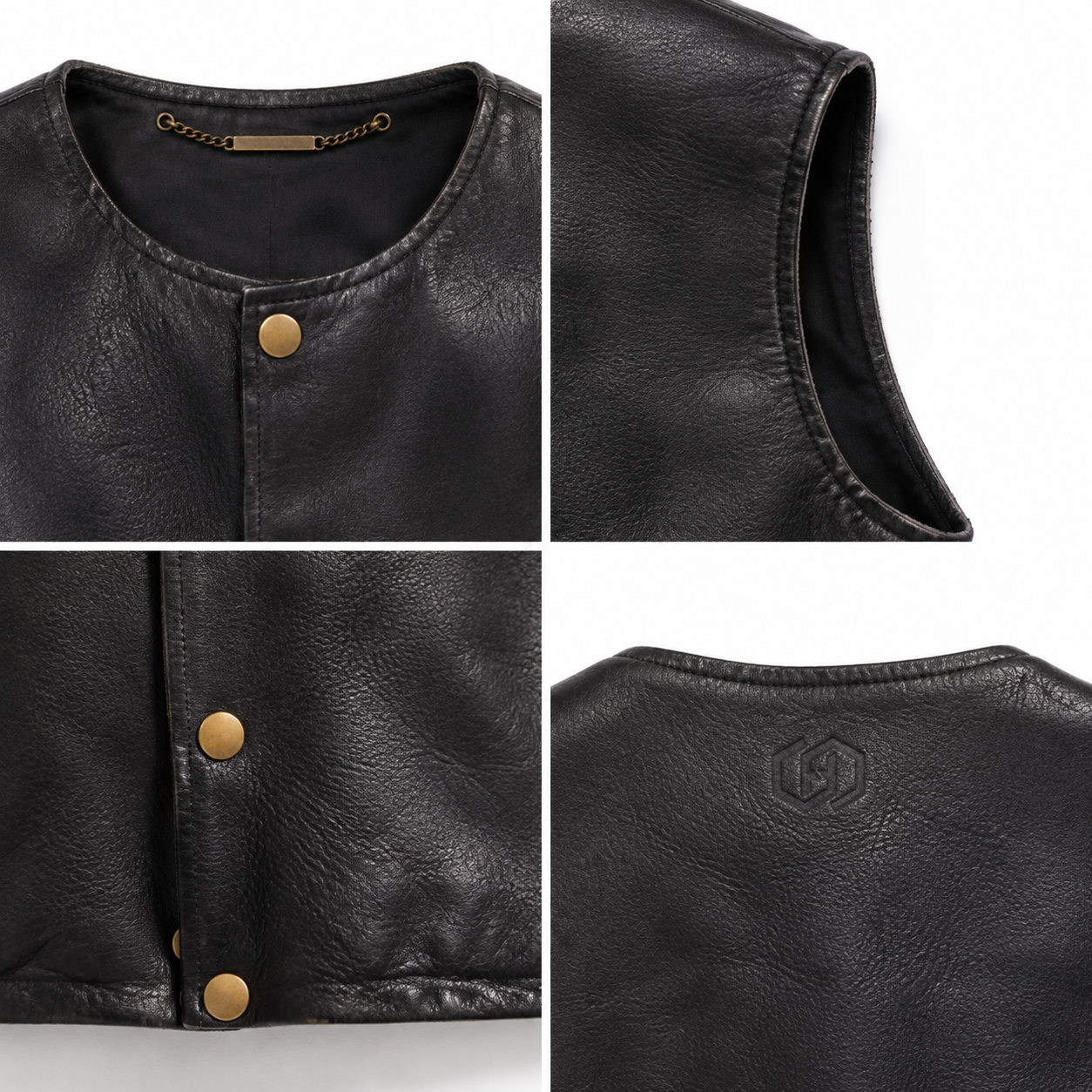 Women's Black Distressed Buffalo Leather Vest manufacturing detail 4