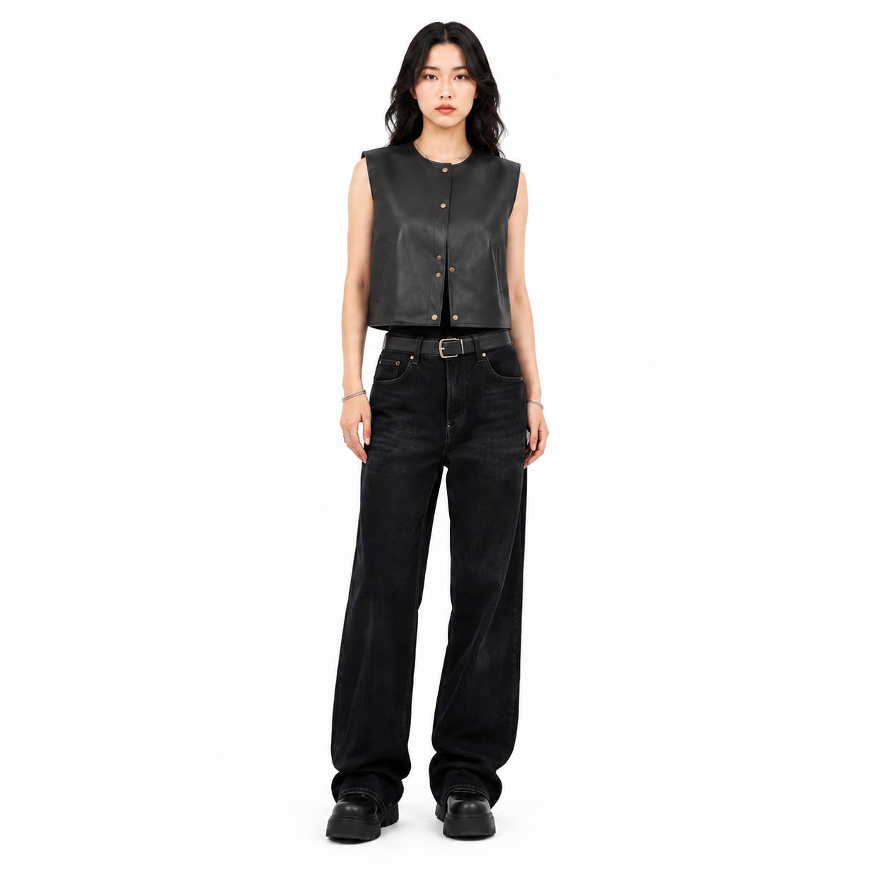 Women's Black Distressed Buffalo Leather Vest - Custom Leather Manufacturer Sialkot Pakistan