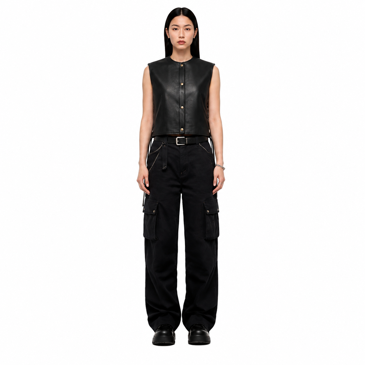 Women's Black Horsehide Side-Lace Leather Vest - Custom Leather Manufacturer Sialkot Pakistan