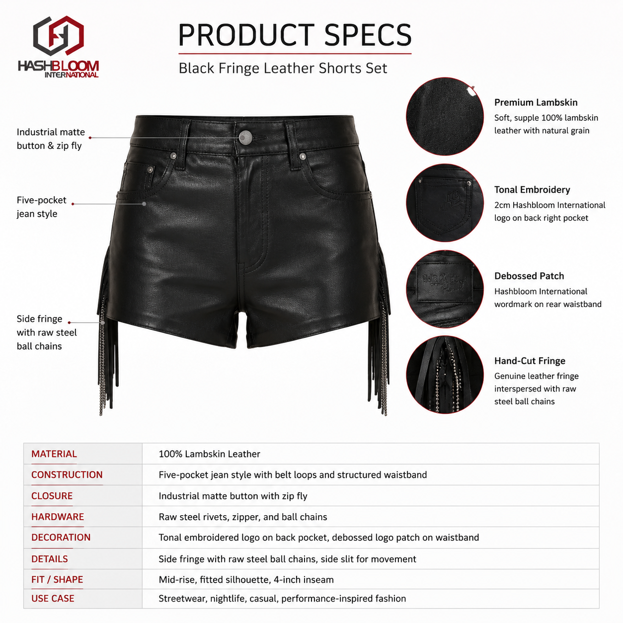 Women's Black Lambskin Fringe Leather Shorts manufacturing detail 5