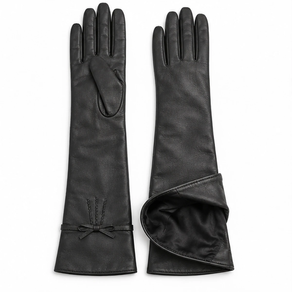 Women's Black Lambskin Opera Bow Gloves manufacturing detail 3