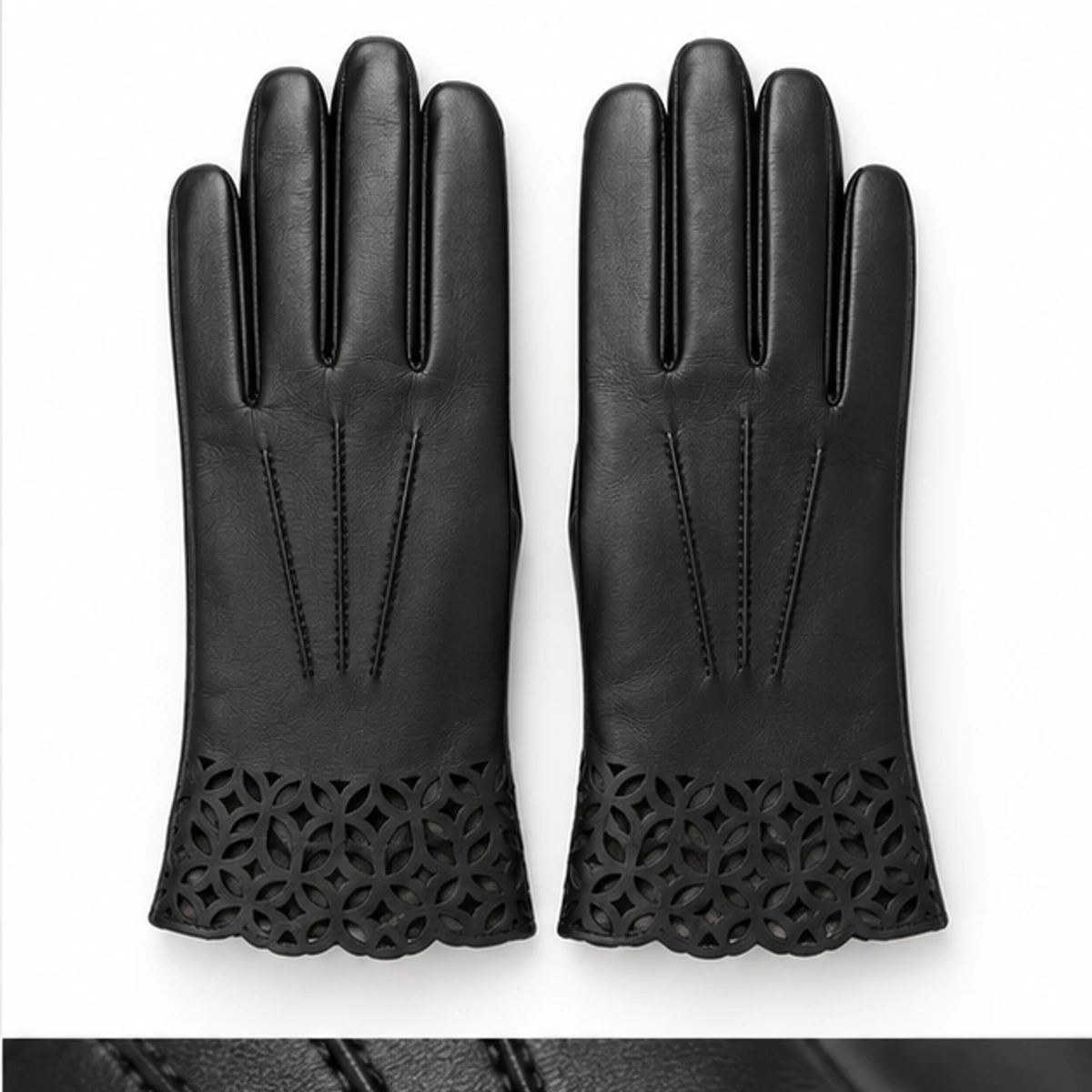 Women's Black Laser-Cut Nappa Fashion Gloves manufacturing detail 2