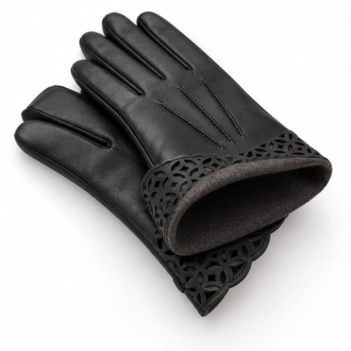 Women's Black Laser-Cut Nappa Fashion Gloves manufacturing detail 3