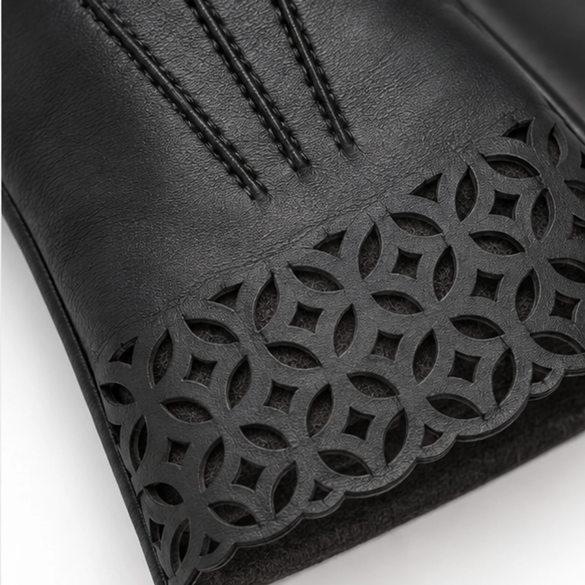 Women's Black Laser-Cut Nappa Fashion Gloves manufacturing detail 4