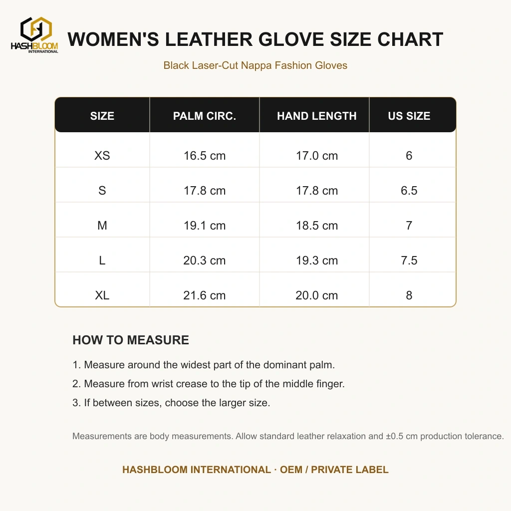 Women's Black Laser-Cut Nappa Fashion Gloves manufacturing detail 5