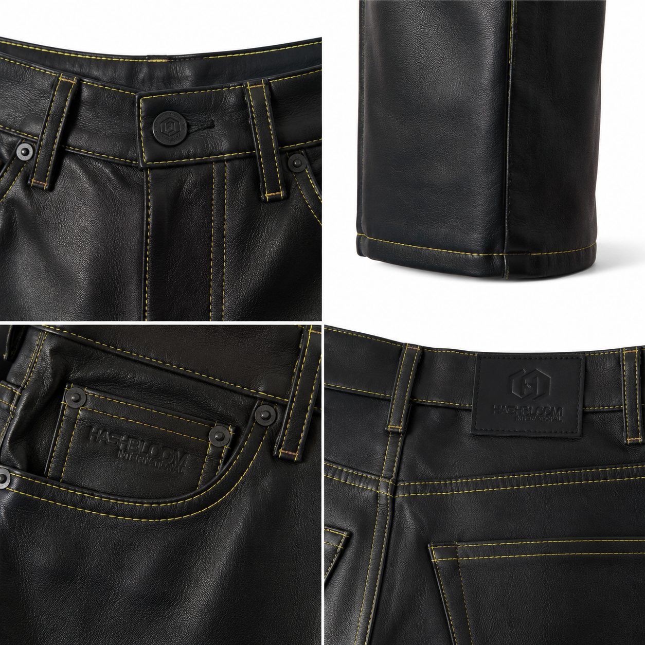 Women's Black Neon-Panel Lambskin Utility Leather Pants manufacturing detail 4