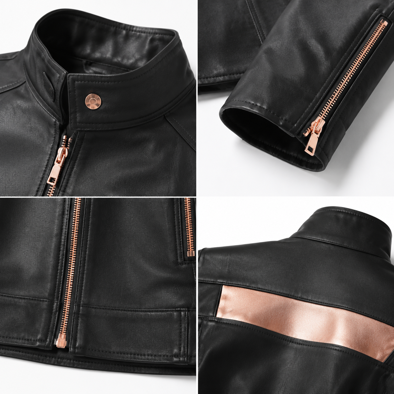 Women's Black Sheep Nappa Rose Gold Moto Jacket manufacturing detail 5