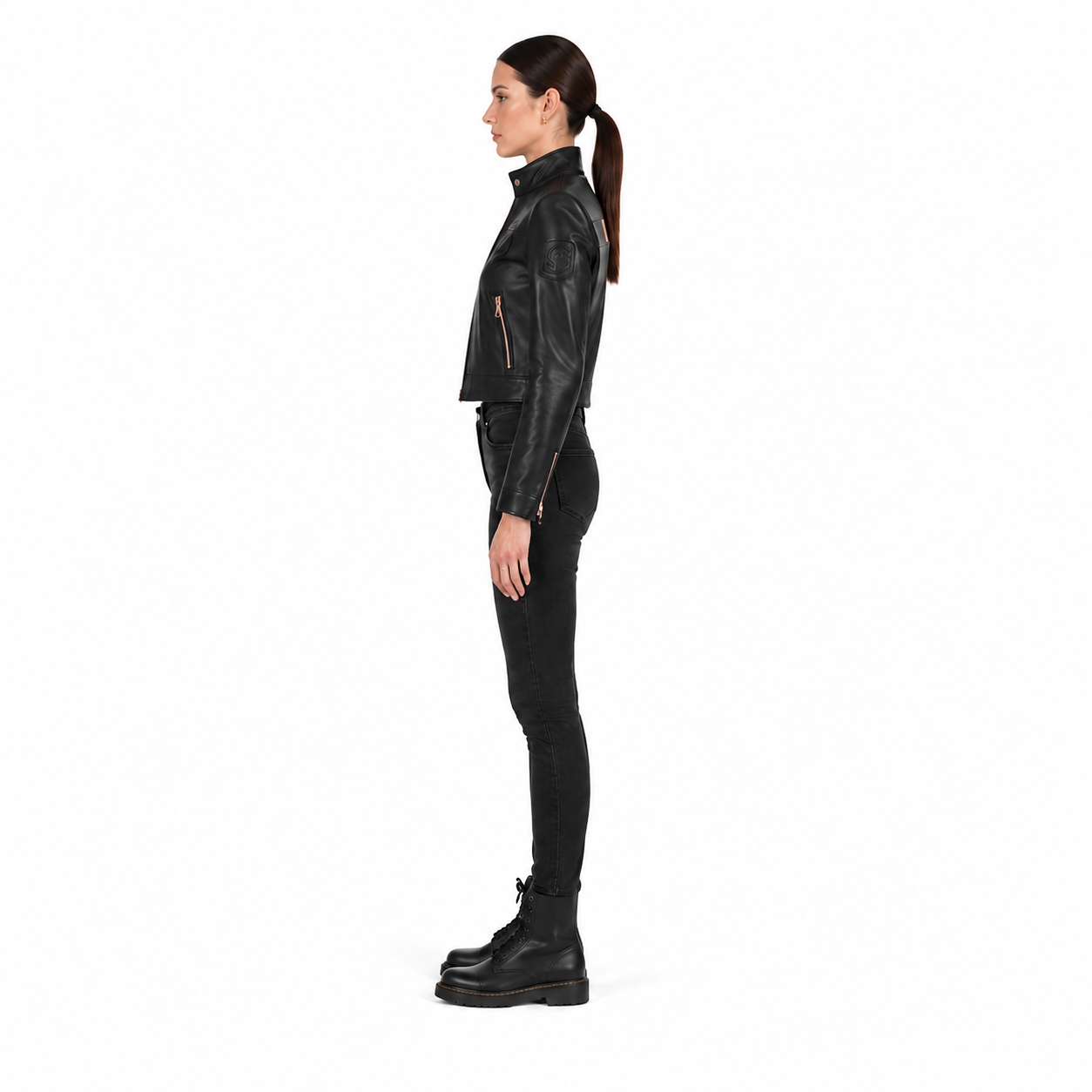 Women's Black Sheep Nappa Rose Gold Moto Jacket manufacturing detail 3