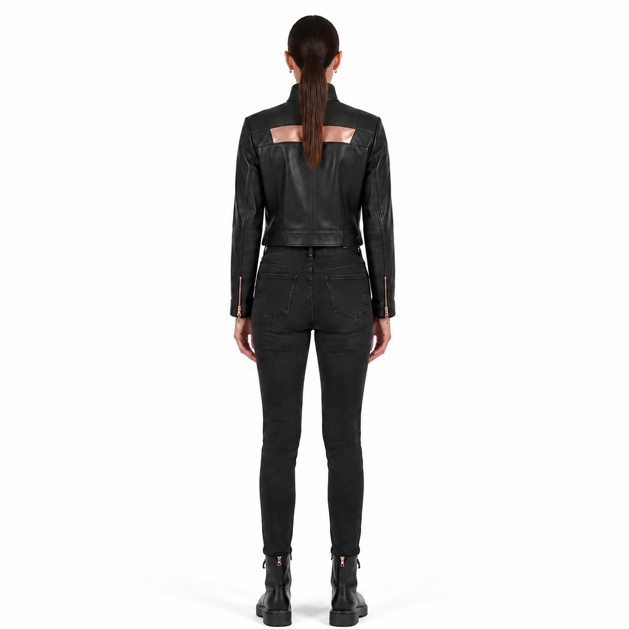 Women's Black Sheep Nappa Rose Gold Moto Jacket manufacturing detail 2