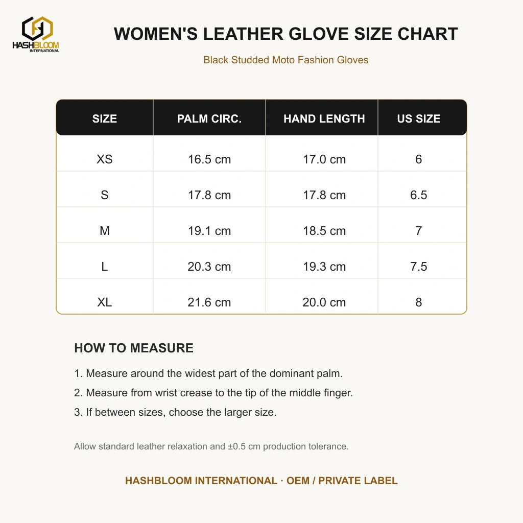 Women's Black Studded Moto Fashion Gloves manufacturing detail 5