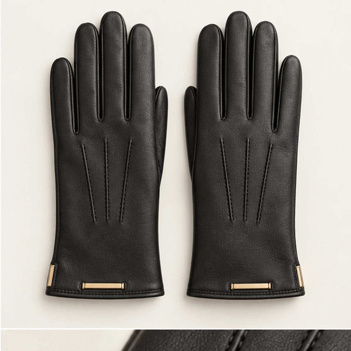 Women's Black Touchscreen Cashmere-Lined Leather Gloves manufacturing detail 2