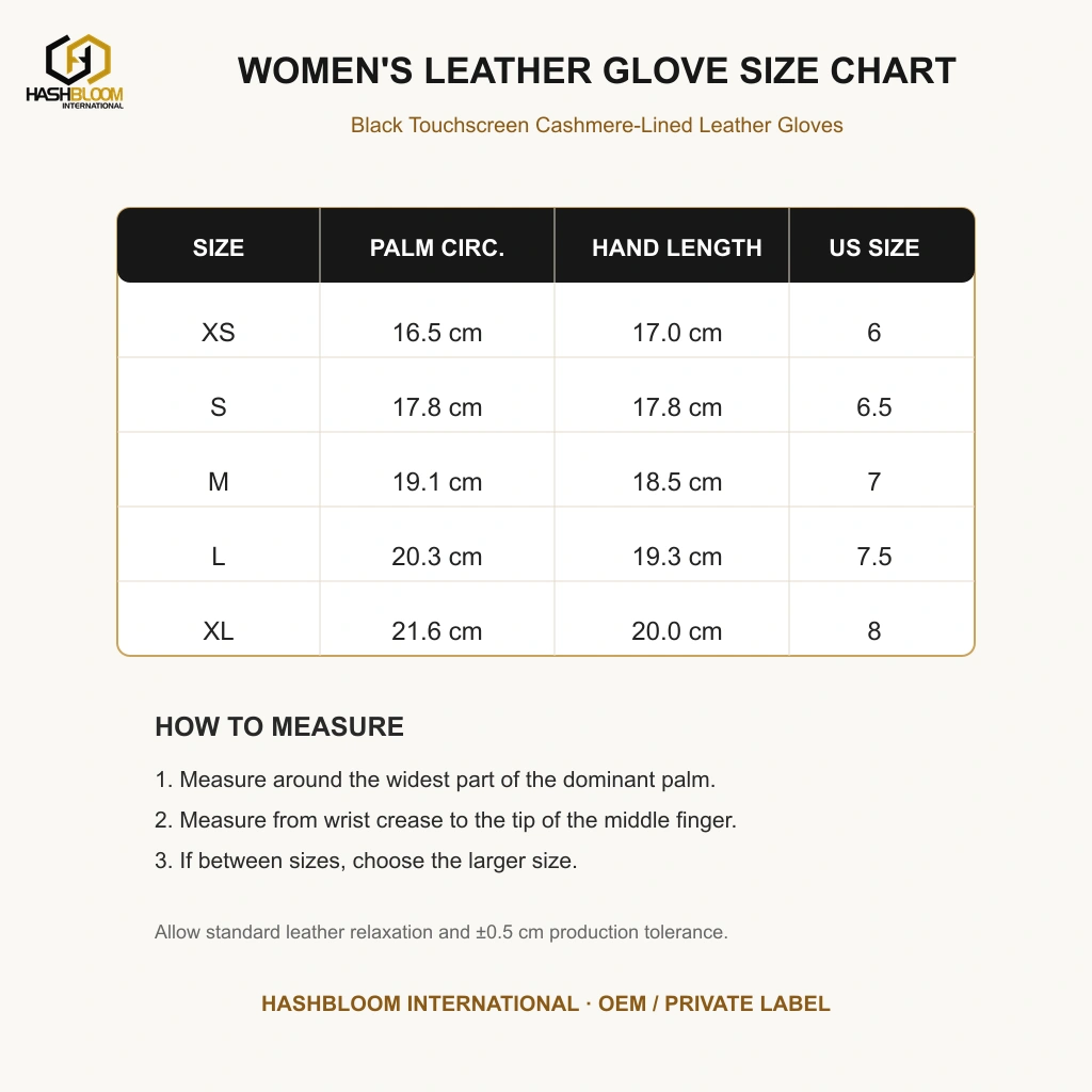 Women's Black Touchscreen Cashmere-Lined Leather Gloves manufacturing detail 5