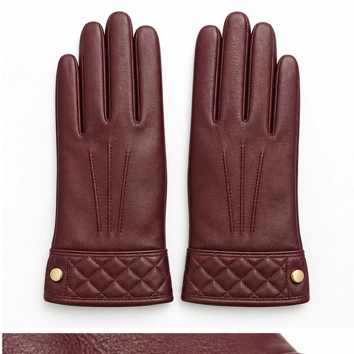 Women's Burgundy Quilted Nappa Fashion Gloves manufacturing detail 2