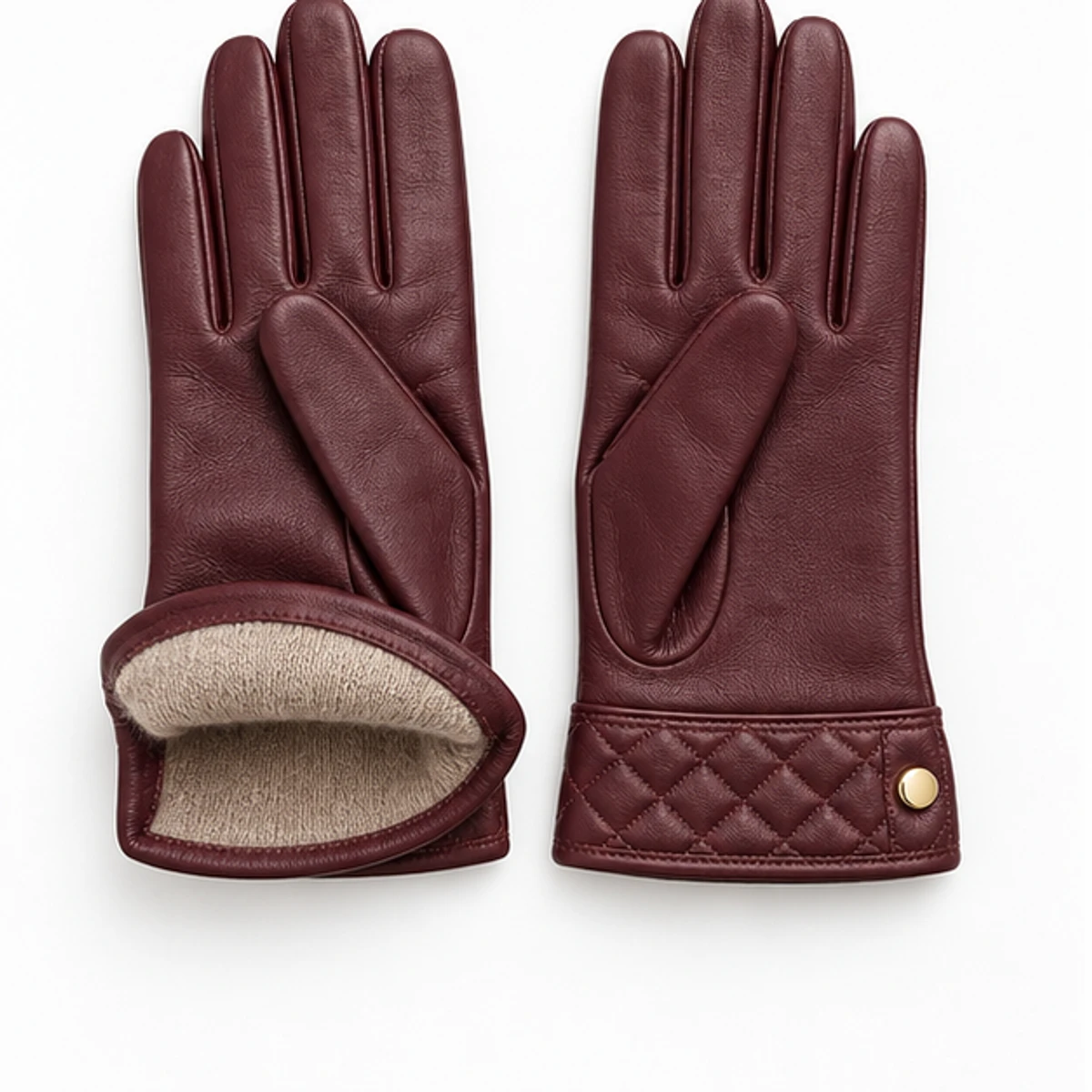 Women's Burgundy Quilted Nappa Fashion Gloves manufacturing detail 3