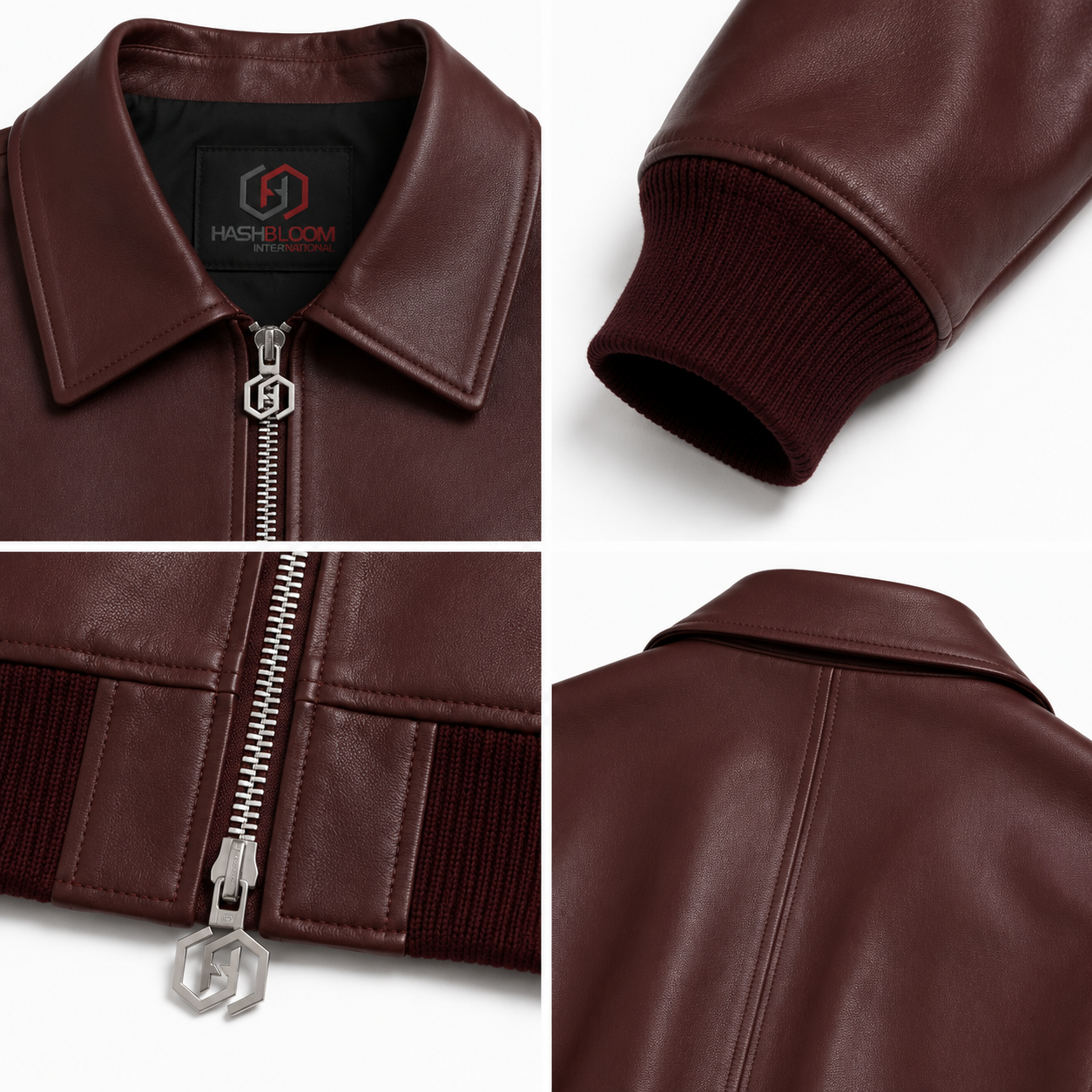 Women's Burgundy Sheep Nappa Leather Bomber Jacket manufacturing detail 4