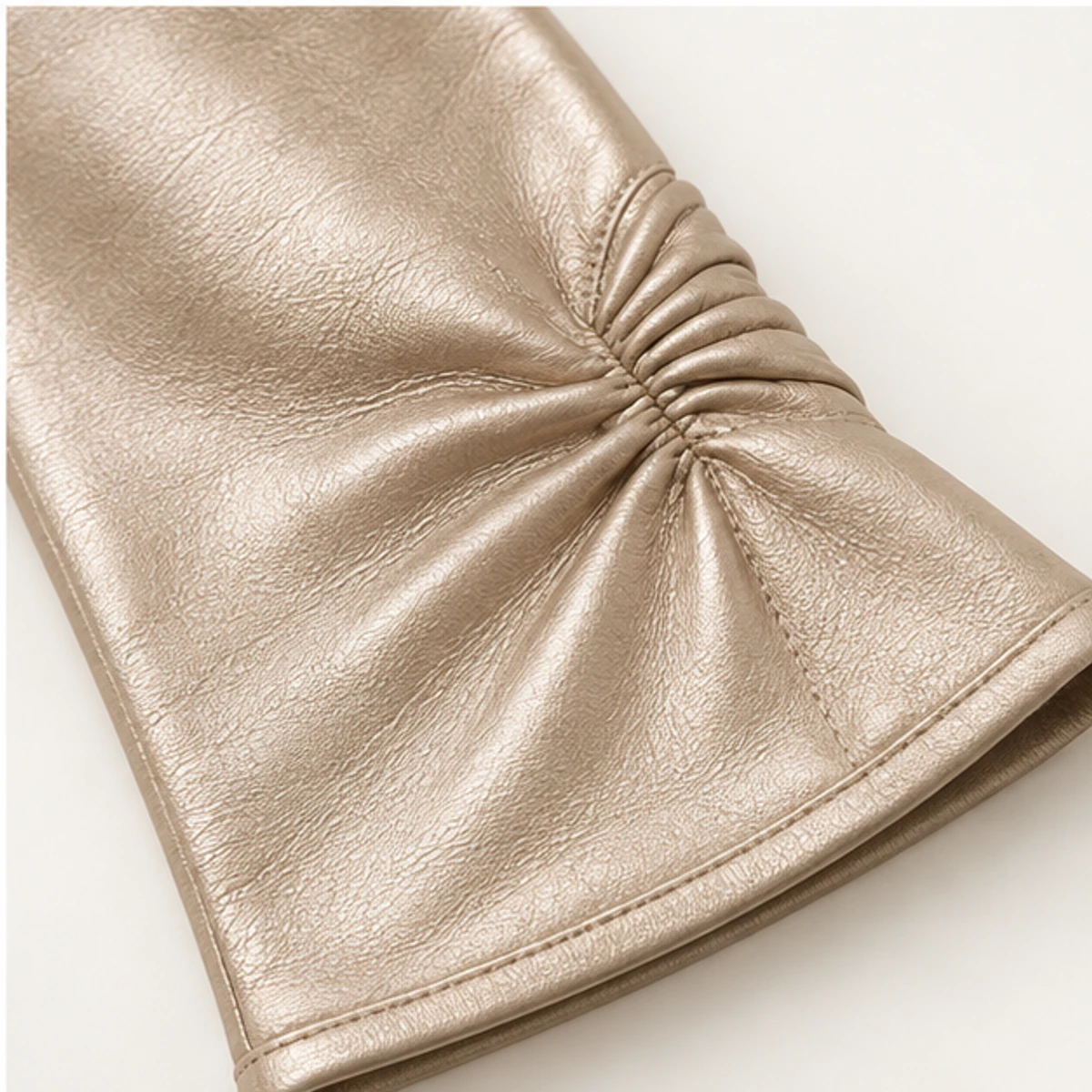 Women's Champagne Metallic Evening Leather Gloves manufacturing detail 4