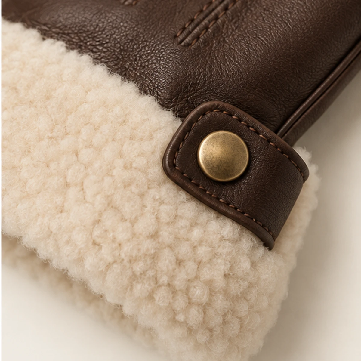 Women's Chocolate Shearling-Cuff Leather Gloves manufacturing detail 4