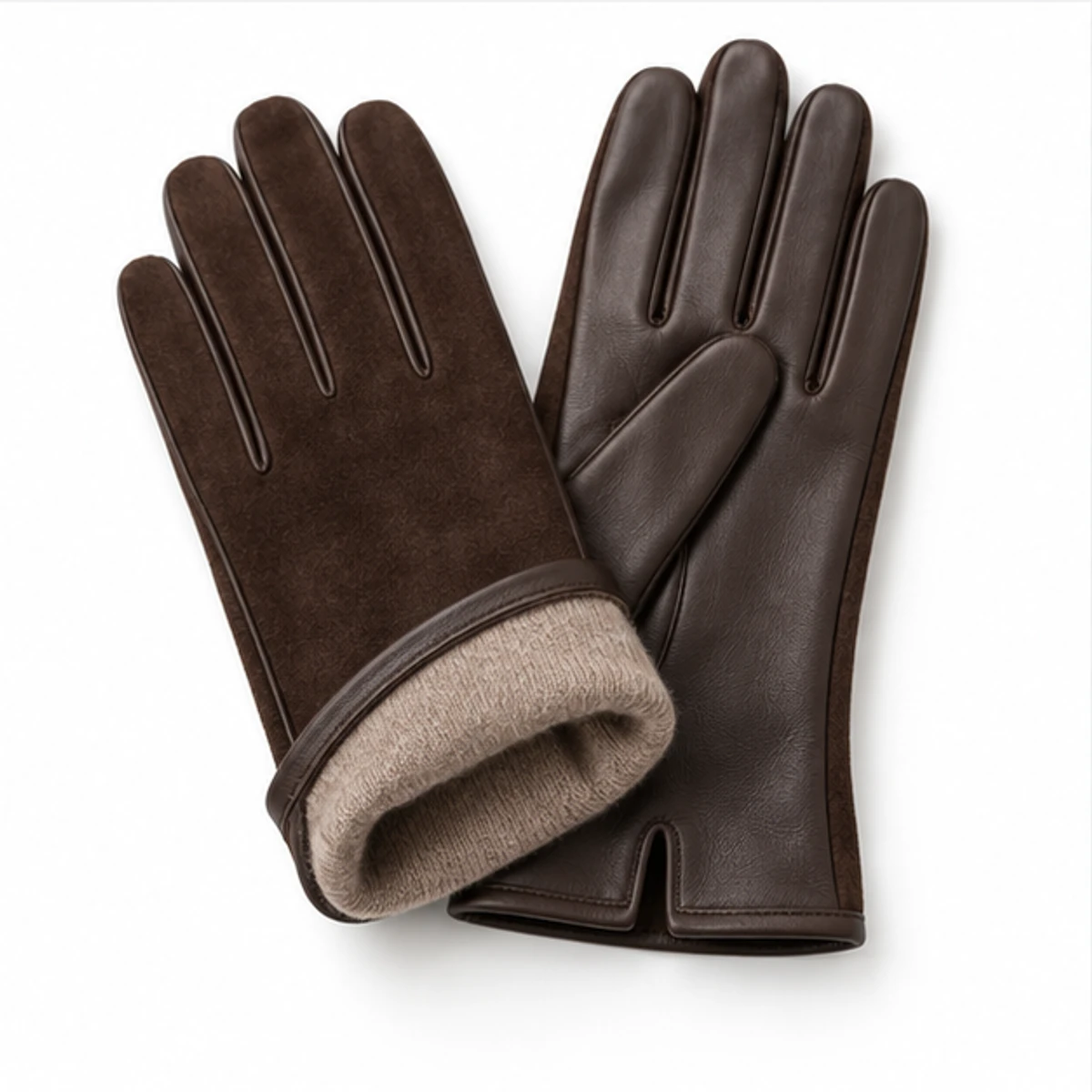 Women's Chocolate Suede & Nappa Fashion Gloves manufacturing detail 3