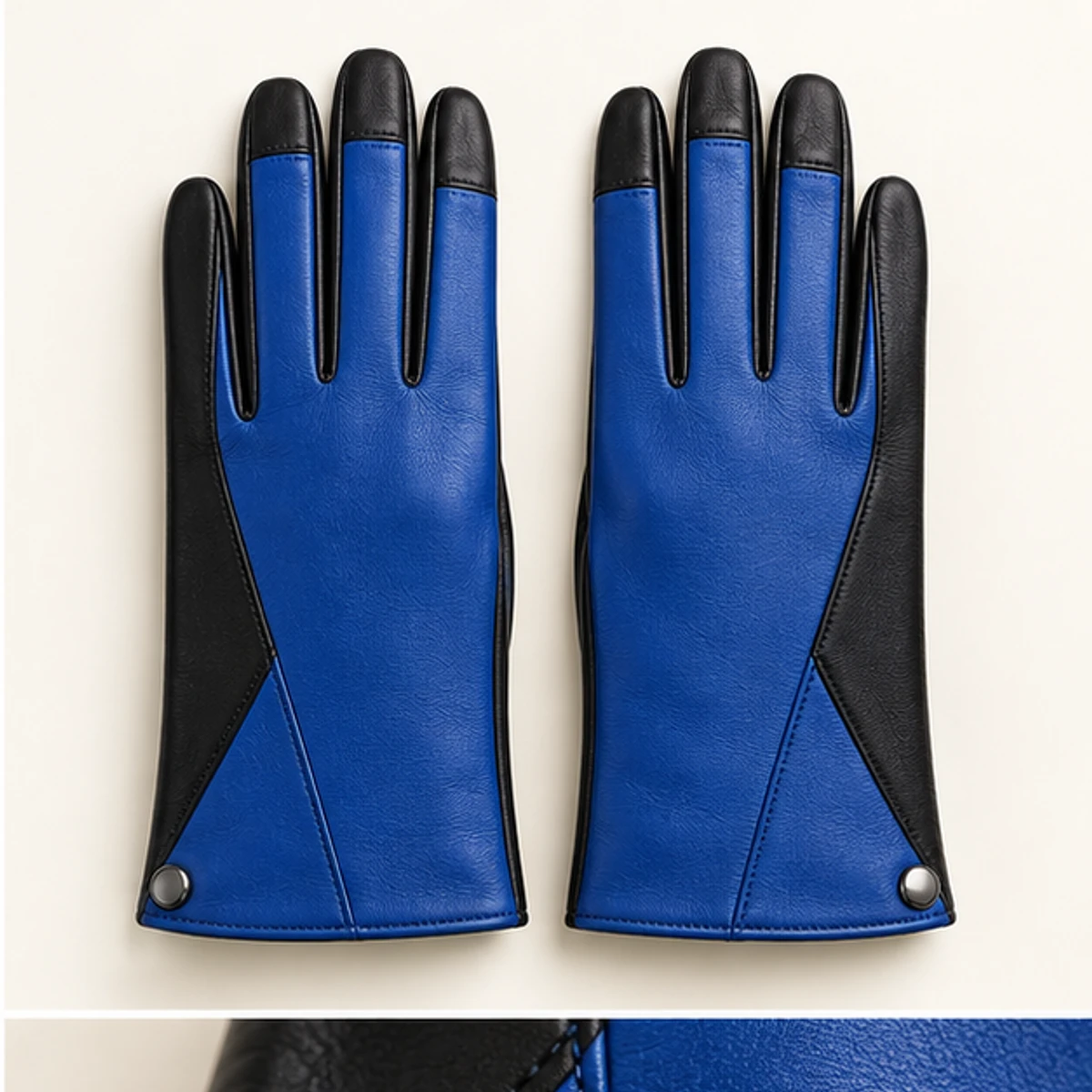 Women's Cobalt Color-Block Lambskin Gloves manufacturing detail 2
