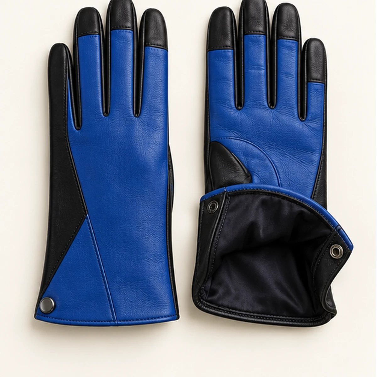 Women's Cobalt Color-Block Lambskin Gloves manufacturing detail 3