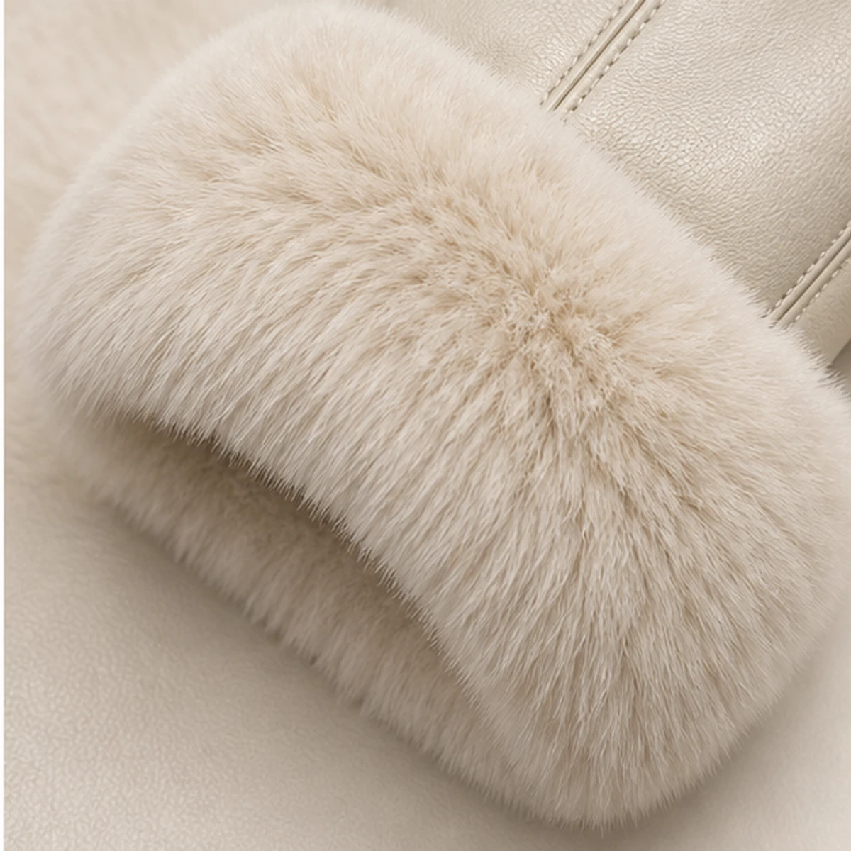 Women's Cream Faux-Fur Cuff Lambskin Gloves manufacturing detail 4