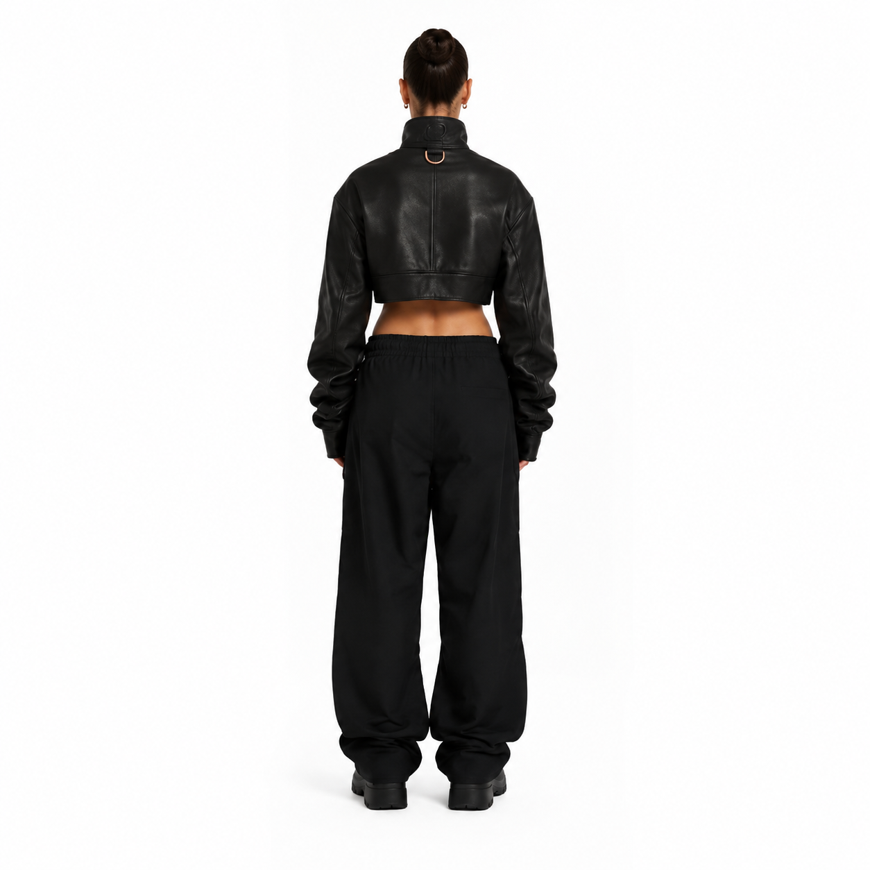 Women's Cropped Sheep Nappa Leather Moto Jacket manufacturing detail 2