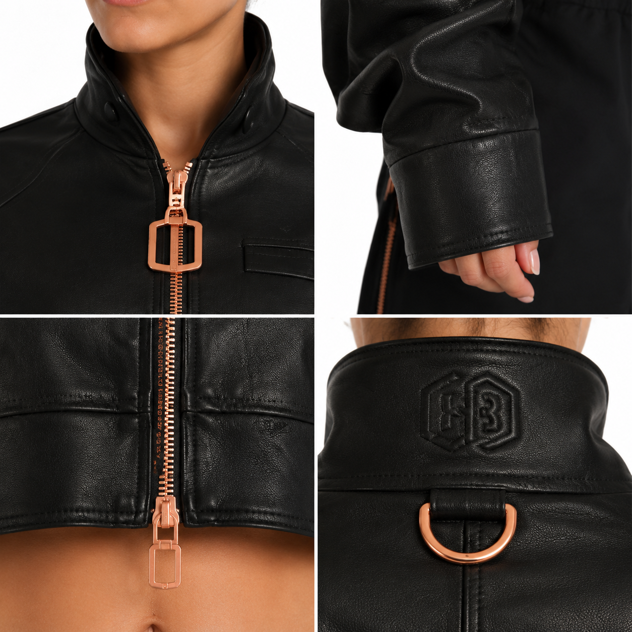 Women's Cropped Sheep Nappa Leather Moto Jacket manufacturing detail 4