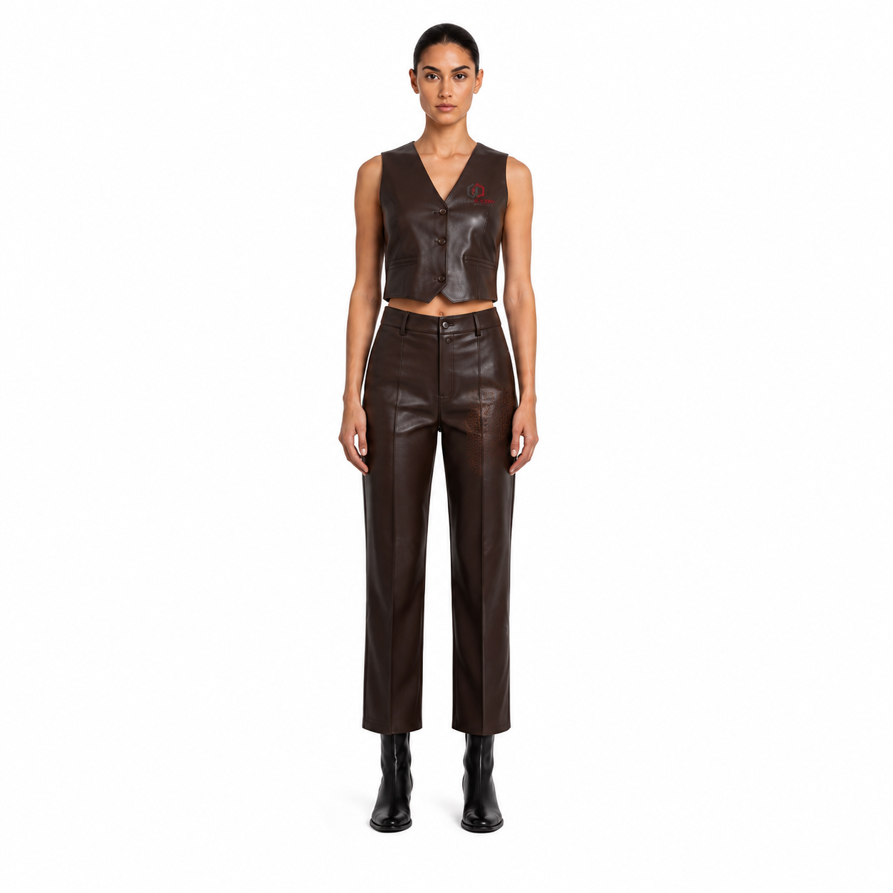 Women's Dark Brown Lambskin Cropped Leather Pants - Custom Leather Manufacturer Sialkot Pakistan