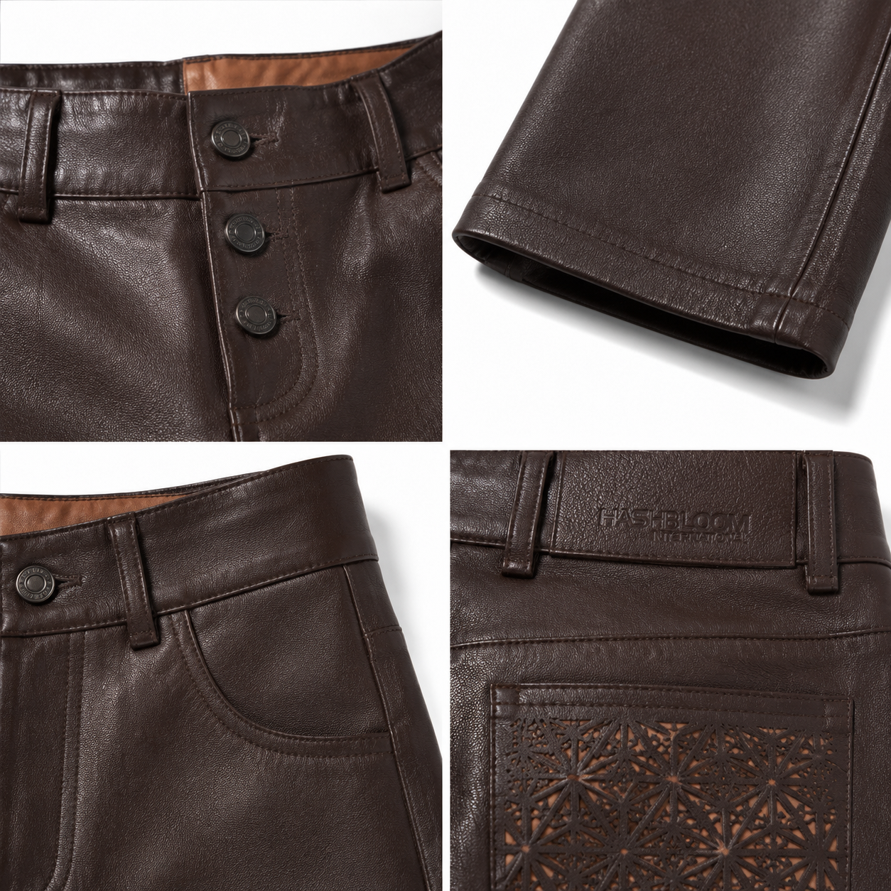 Women's Dark Brown Lambskin Cropped Leather Pants manufacturing detail 4