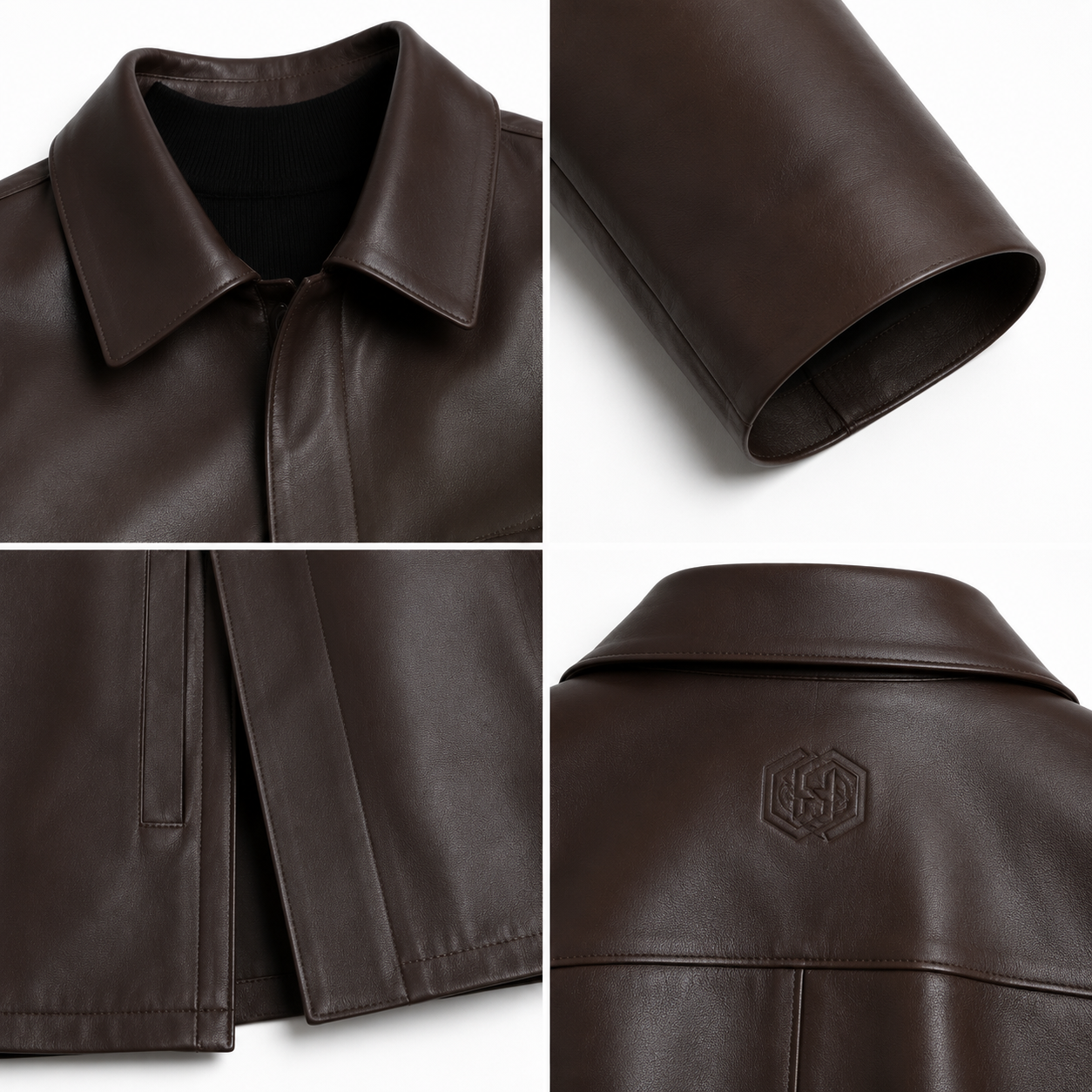 Women's Espresso Genuine Leather Shirt Jacket Coat manufacturing detail 5