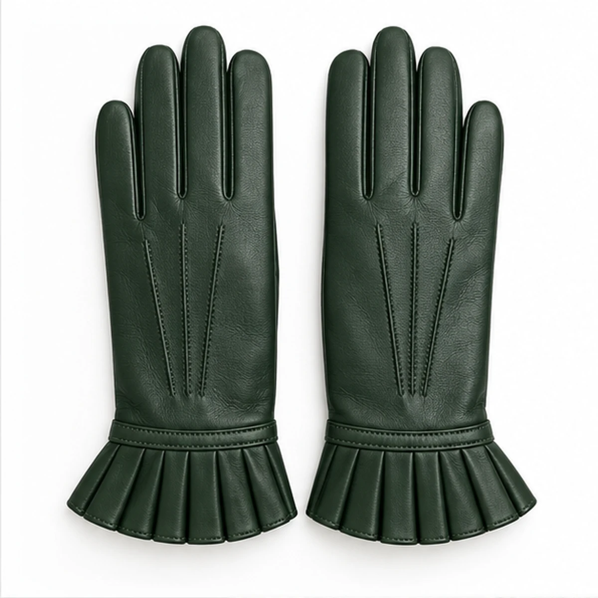 Women's Forest Green Pleated Nappa Gloves manufacturing detail 2