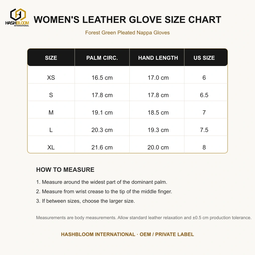 Women's Forest Green Pleated Nappa Gloves manufacturing detail 5