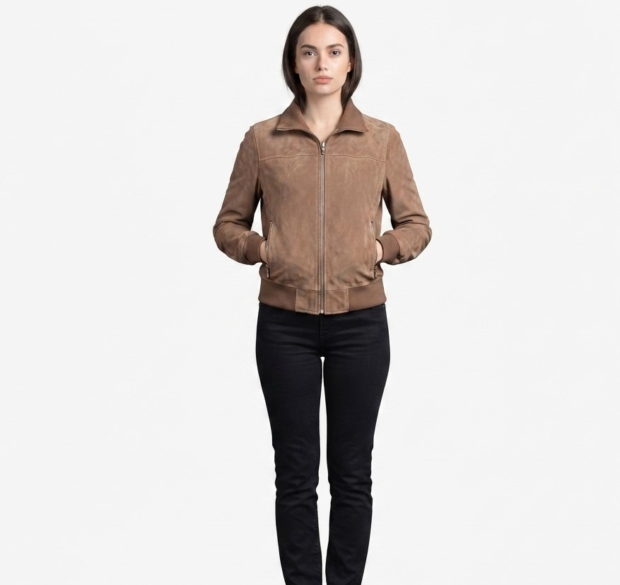 Women's Goat Suede Bomber Jacket - Custom Leather Manufacturer Sialkot Pakistan