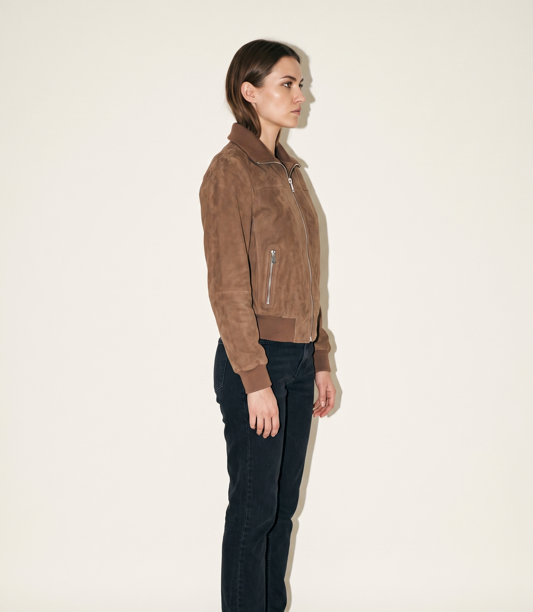 Women's Goat Suede Bomber Jacket manufacturing detail 5