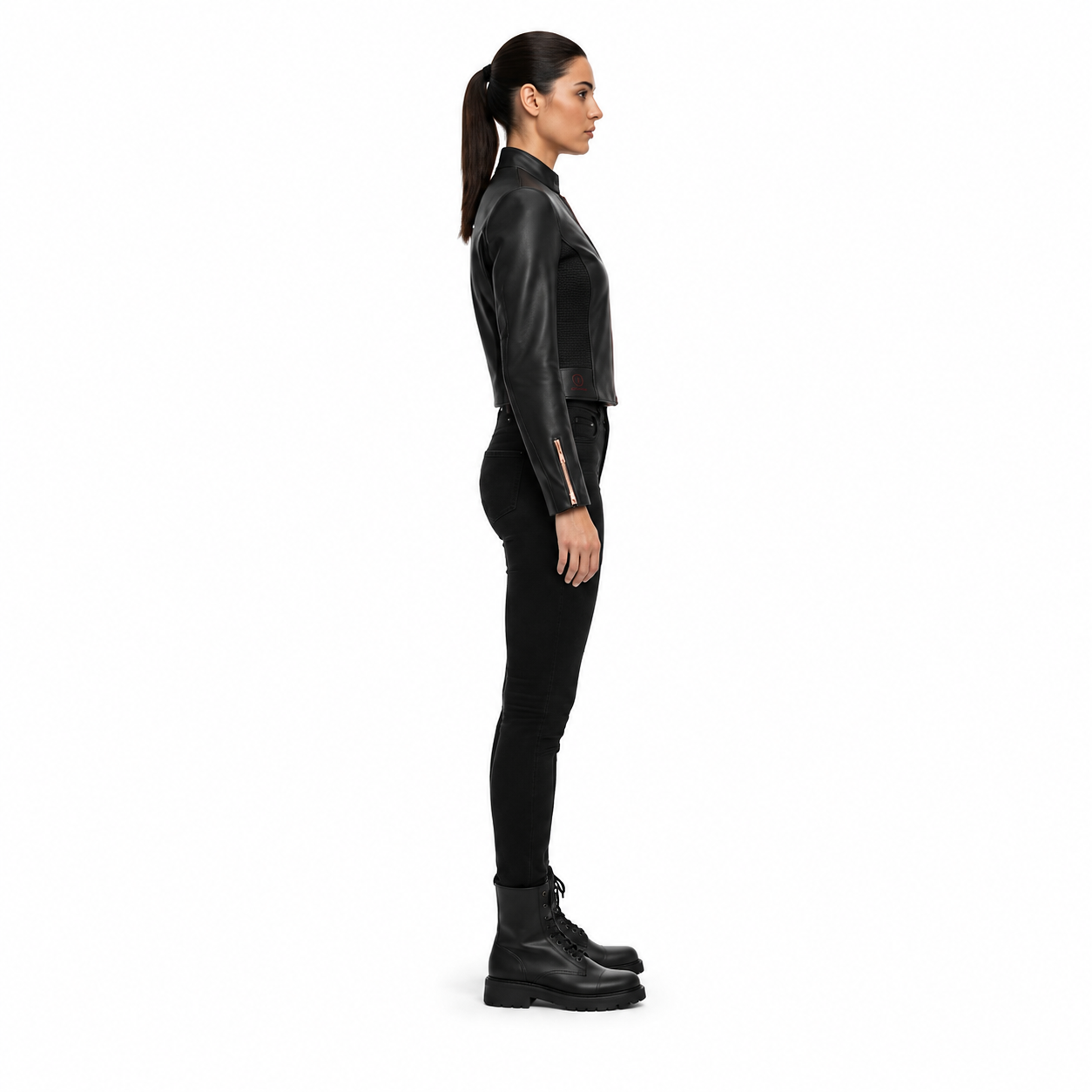 Women's Hybrid Sheep Nappa Cropped Moto Jacket manufacturing detail 3