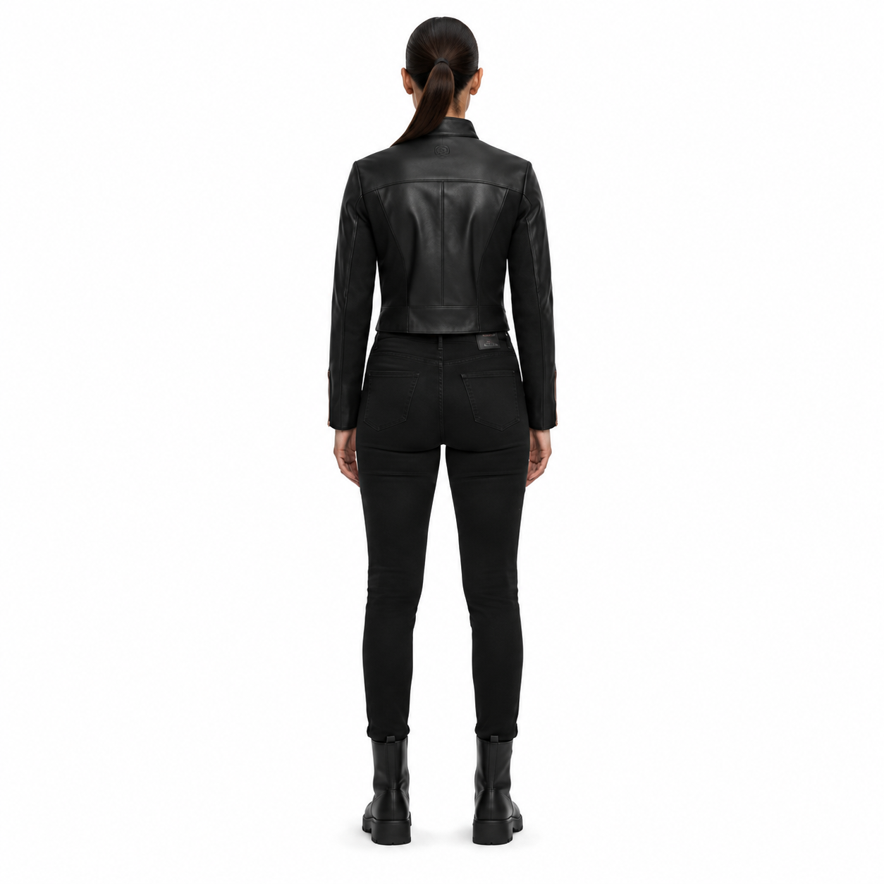 Women's Hybrid Sheep Nappa Cropped Moto Jacket manufacturing detail 2