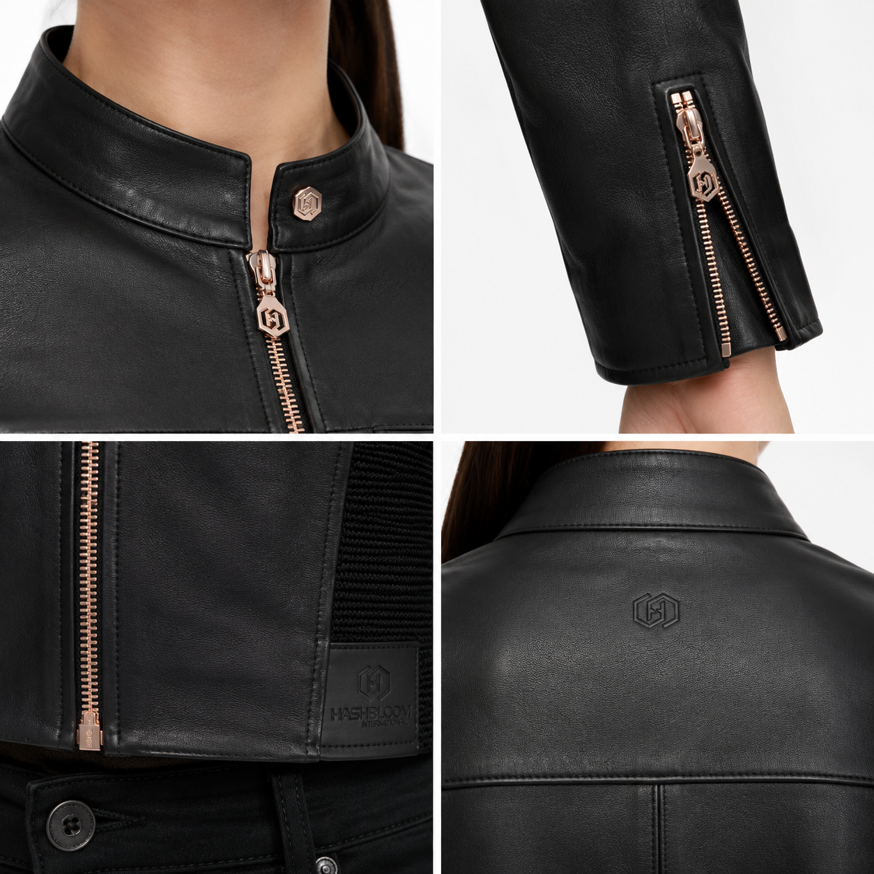 Women's Hybrid Sheep Nappa Cropped Moto Jacket manufacturing detail 6