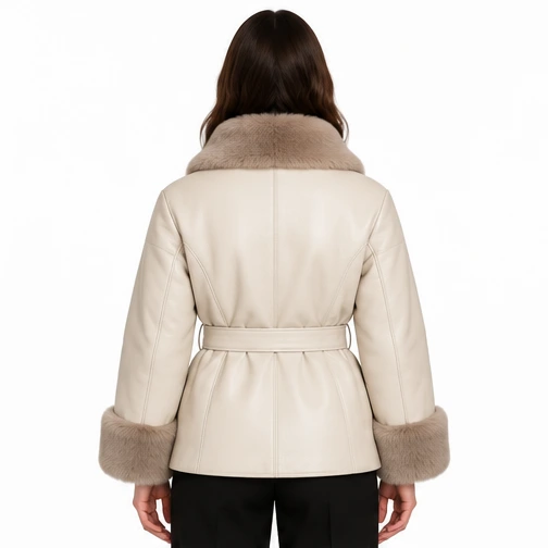 Women's Ivory Wrap Faux-Fur Sheep Leather Jacket manufacturing detail 2