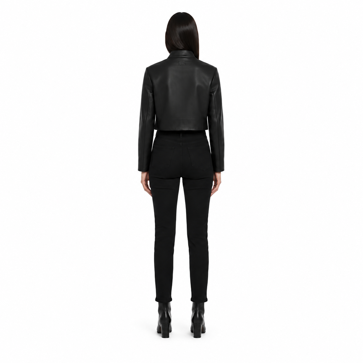 Women's Minimal Cropped Sheep Nappa Leather Jacket manufacturing detail 2