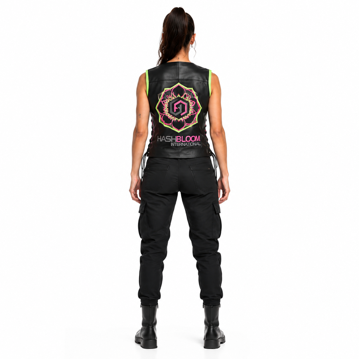 Women's Neon Color-Block Leather Moto Vest manufacturing detail 2