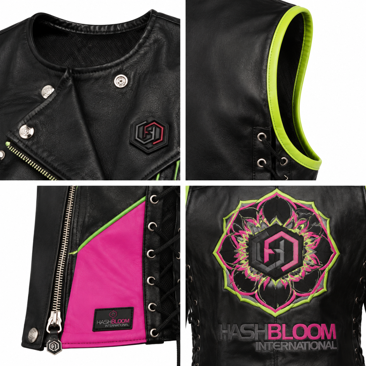 Women's Neon Color-Block Leather Moto Vest manufacturing detail 4