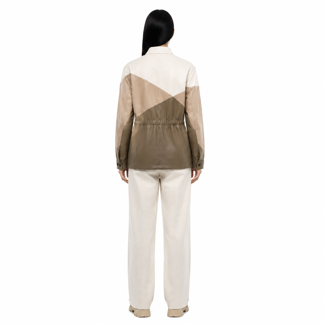 Women's Neutral Colorblock Lambskin Utility Jacket manufacturing detail 2