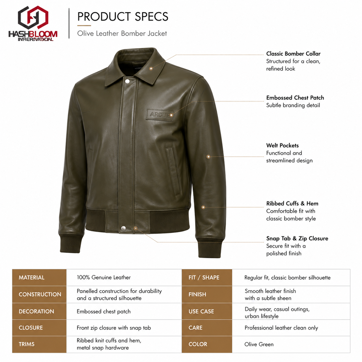 Women's Olive Green Leather Bomber Jacket manufacturing detail 5