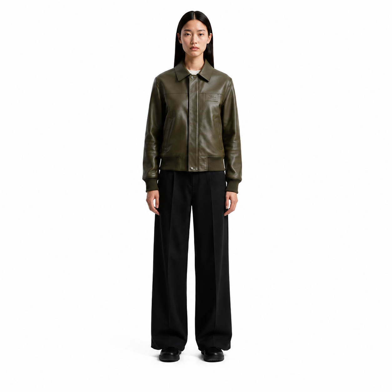 Women's Olive Green Leather Bomber Jacket - Custom Leather Manufacturer Sialkot Pakistan