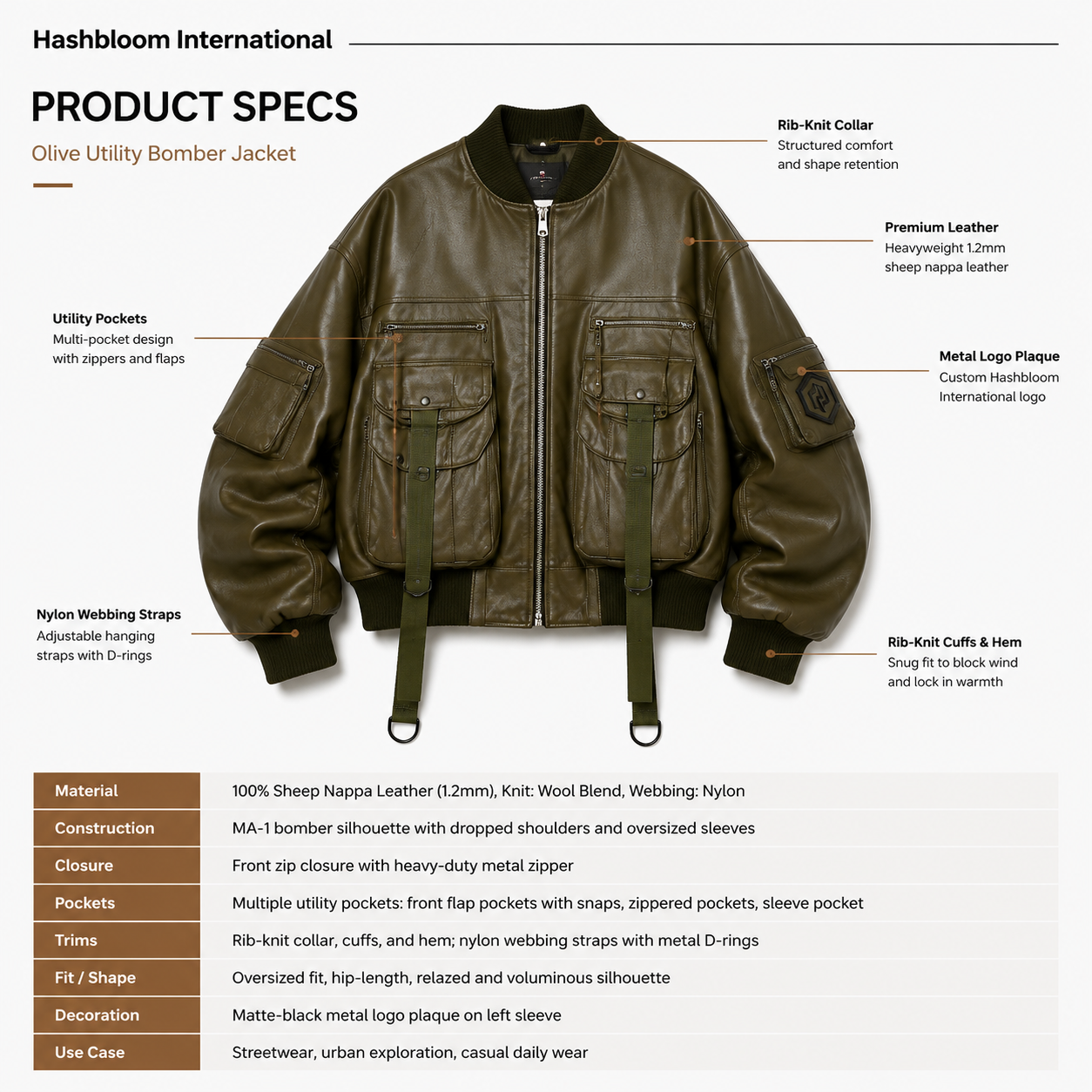 Women's Olive Sheep Nappa Utility Bomber Jacket manufacturing detail 5