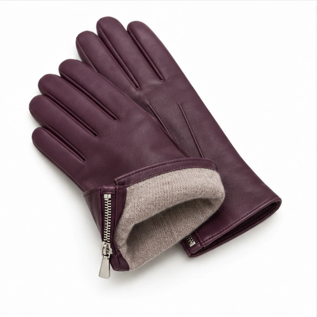 Women's Plum Side-Zip Lambskin Gloves manufacturing detail 3