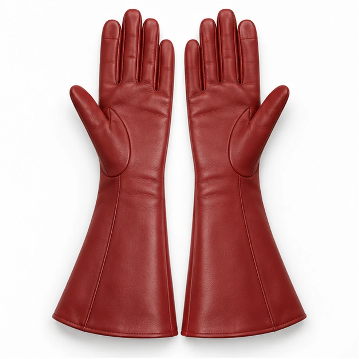Women's Red Flared Nappa Gauntlet Gloves - Custom Leather Manufacturer Sialkot Pakistan