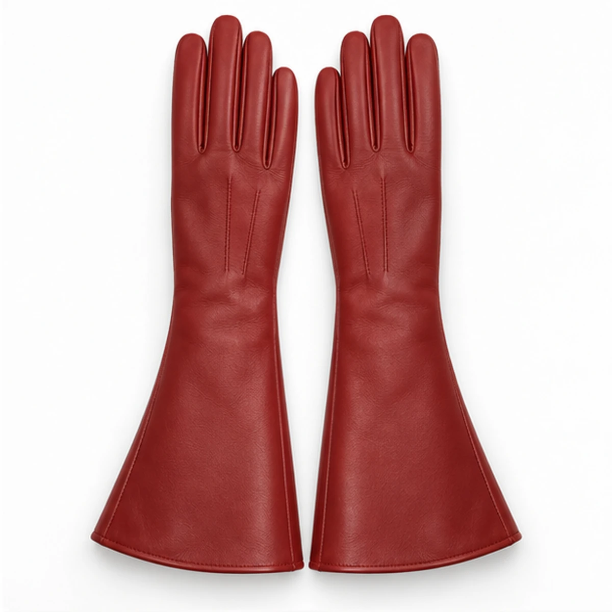 Women's Red Flared Nappa Gauntlet Gloves manufacturing detail 2