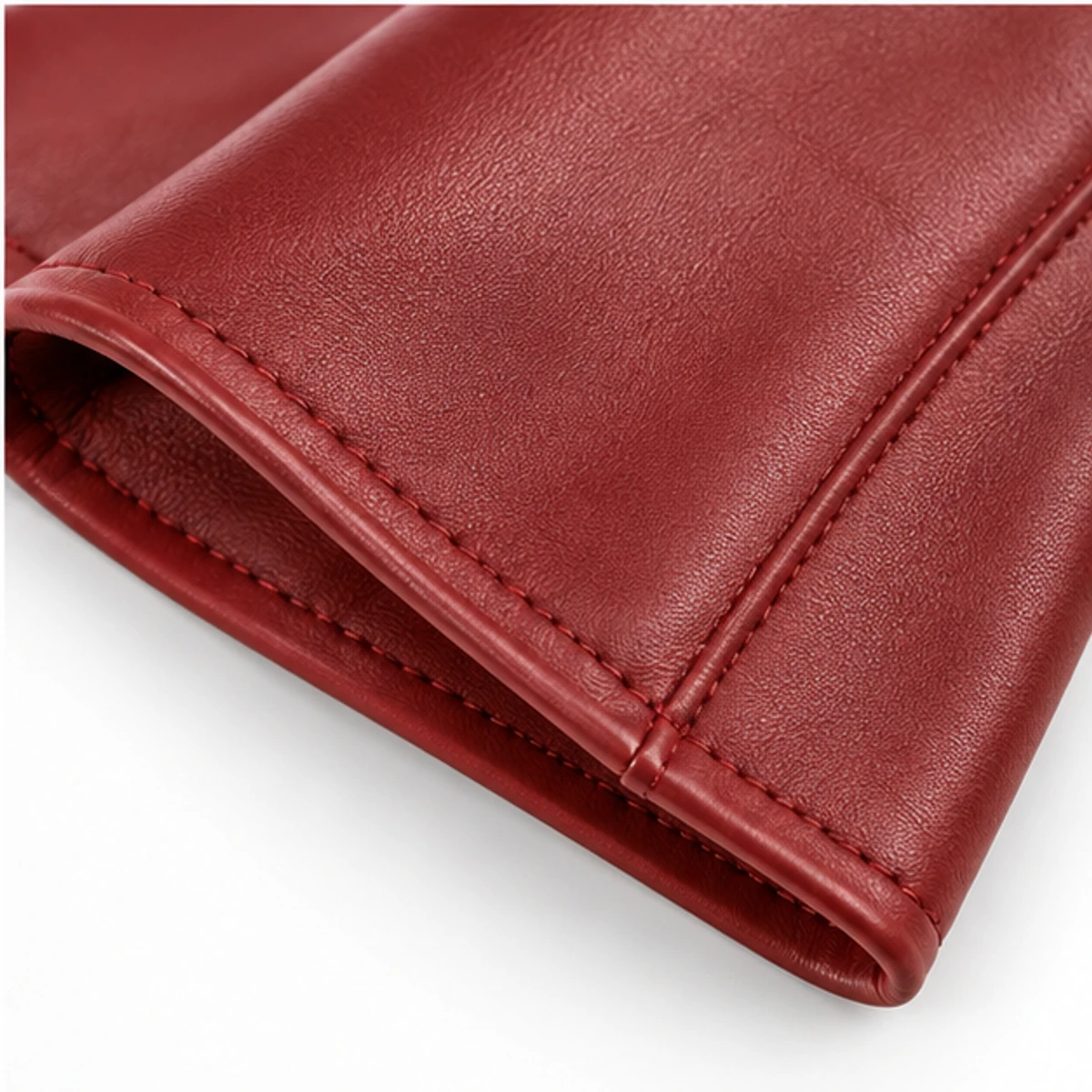 Women's Red Flared Nappa Gauntlet Gloves manufacturing detail 4