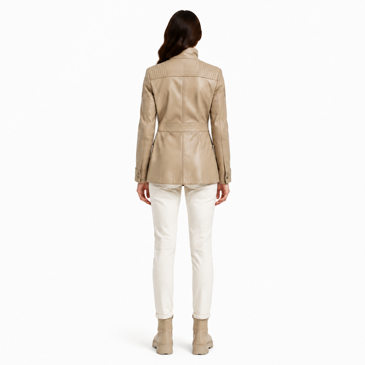 Women's Sand Lambskin Leather Safari Field Jacket manufacturing detail 2